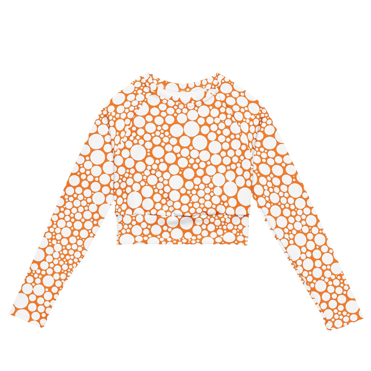 Women's Long-Sleeve Crop Top - White Dots on Orange