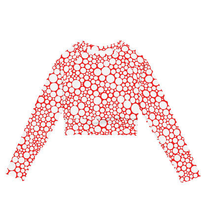 Women's Long-Sleeve Crop Top - White Dots on Red