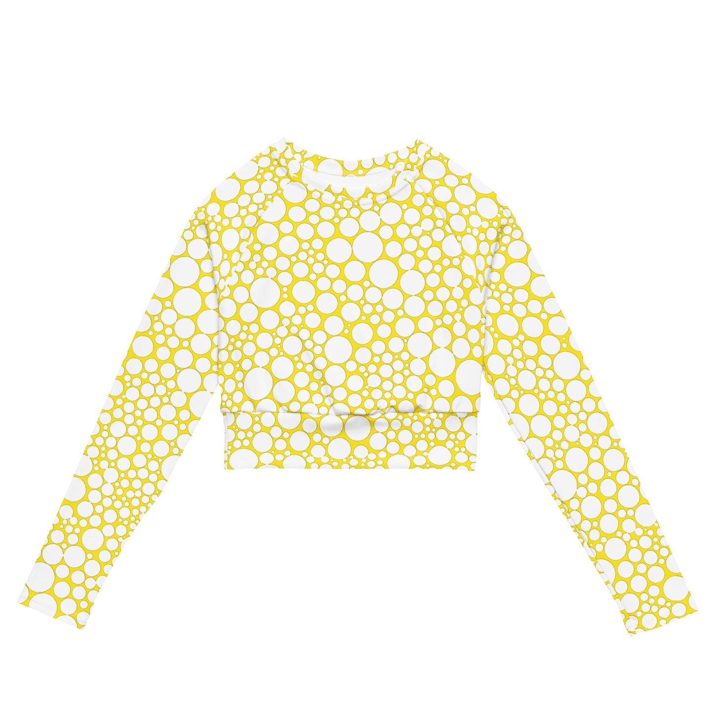 Women's Long-Sleeve Crop Top - White Dots on Yellow