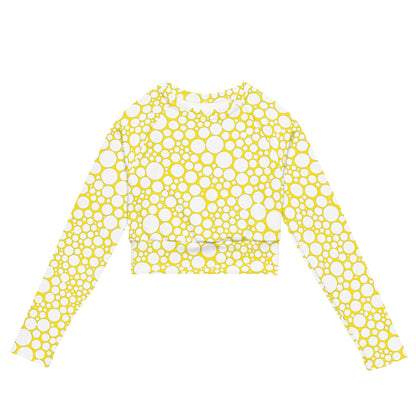 Women's Long-Sleeve Crop Top - White Dots on Yellow