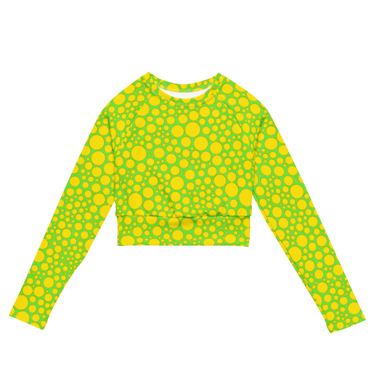 Women's Long-Sleeve Crop Top - Yellow Dots on Green