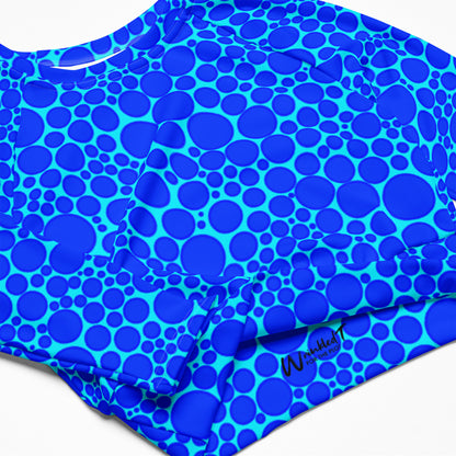 Women's Long-Sleeve Crop Top - Blue Dots on Electric Blue