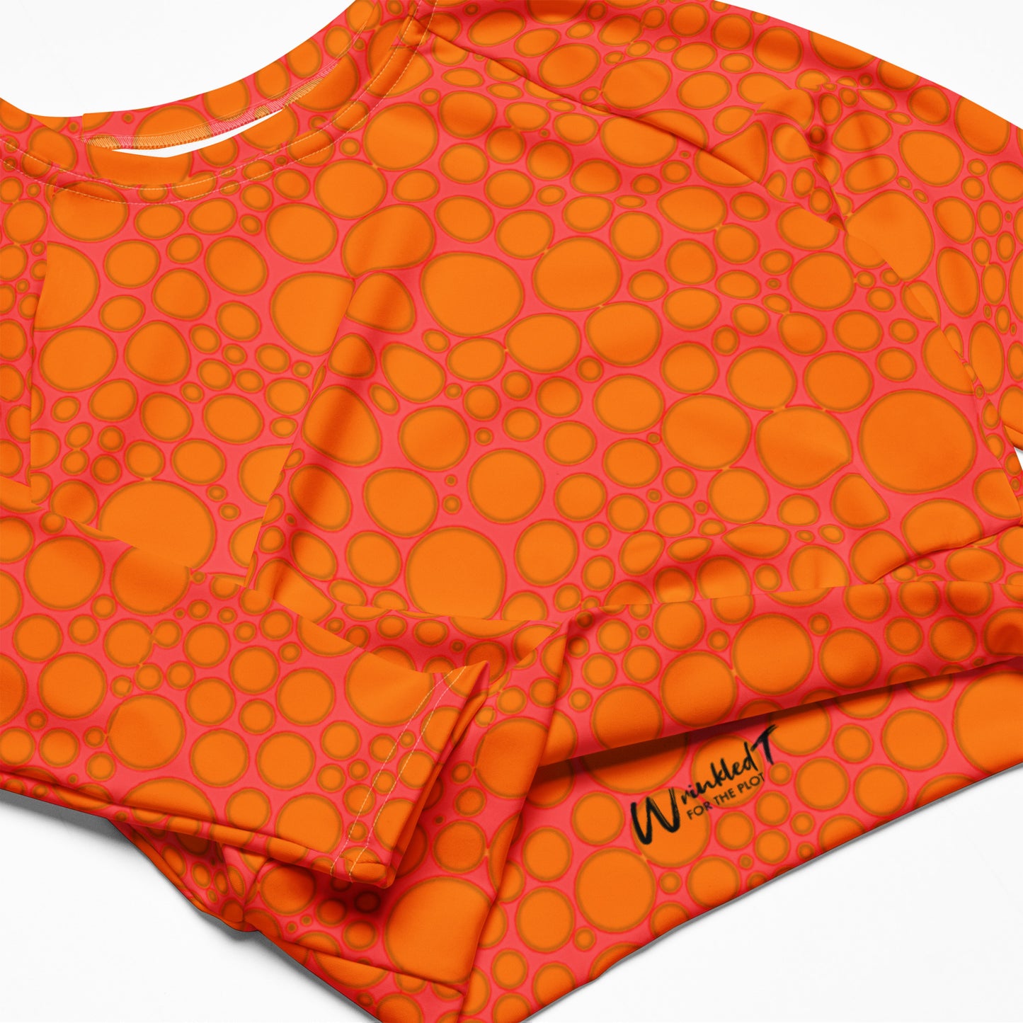 Women's Long-Sleeve Crop Top - Orange Dots on Pink