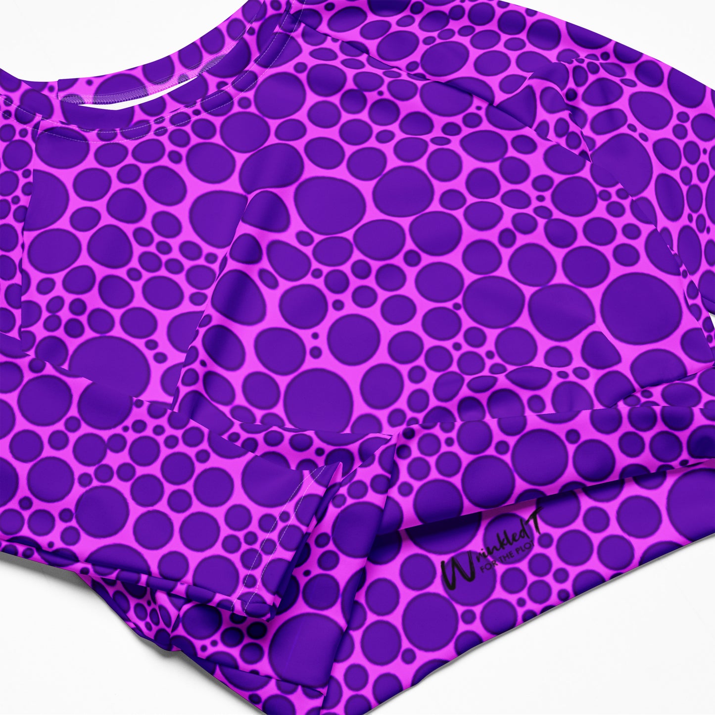 Women's Long-Sleeve Crop Top - Purple Dots on Pink