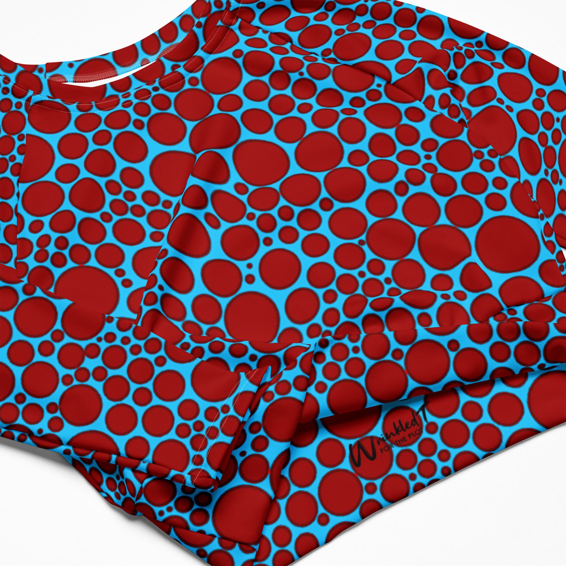 Women's Long-Sleeve Crop Top - Red Dots on Blue