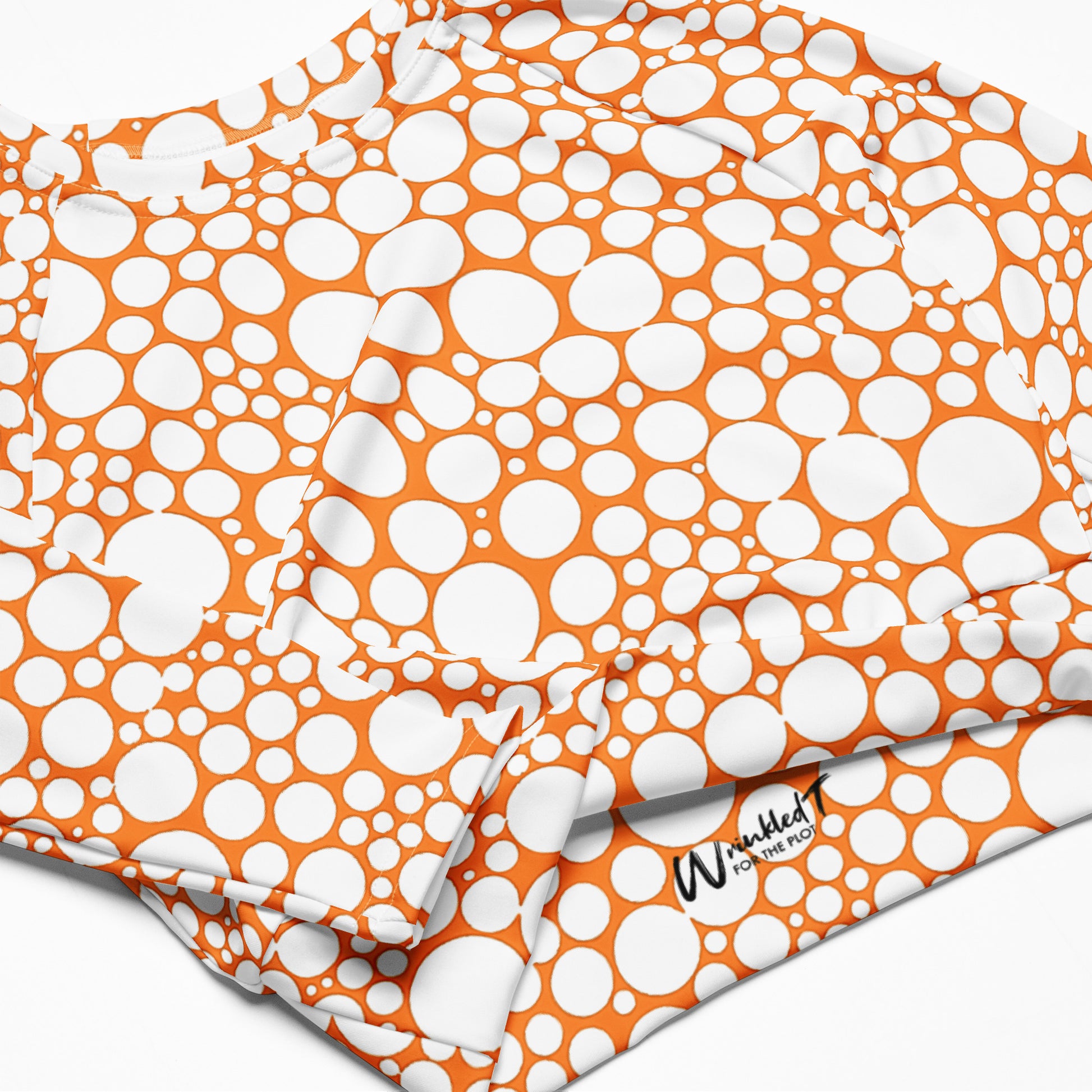 Women's Long-Sleeve Crop Top - White Dots on Orange