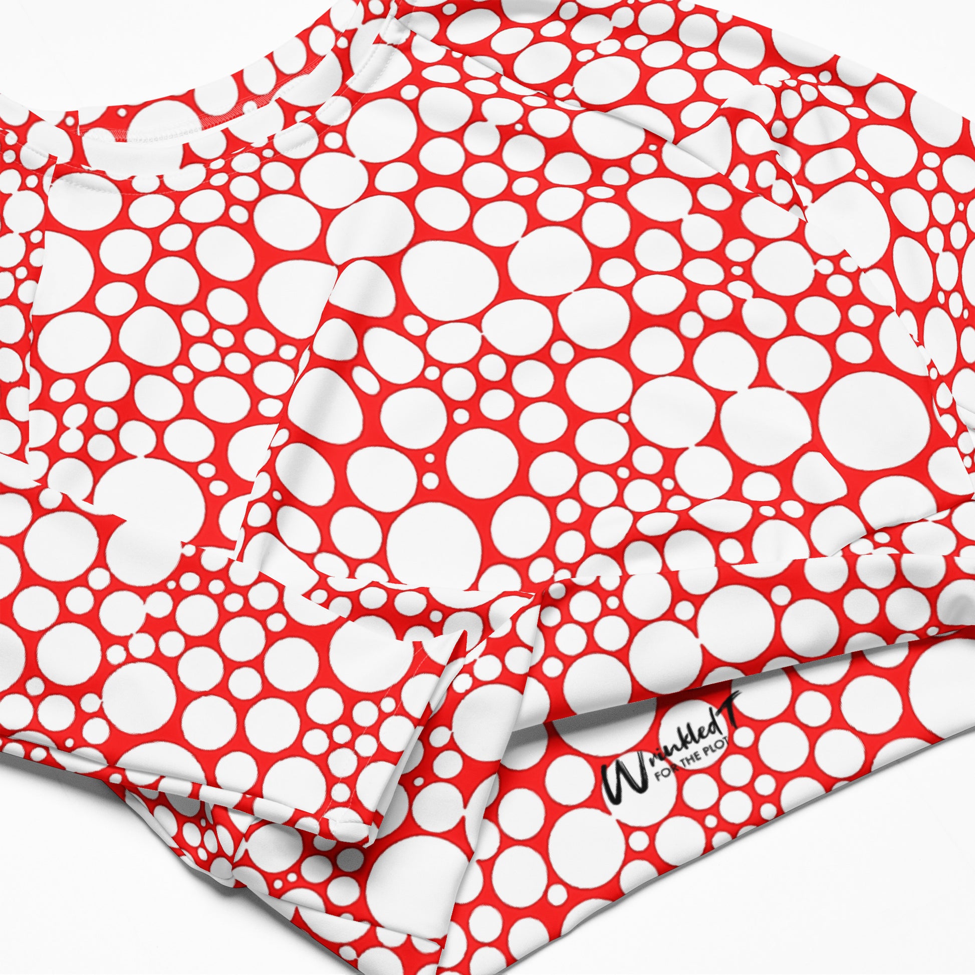 Women's Long-Sleeve Crop Top - White Dots on Red