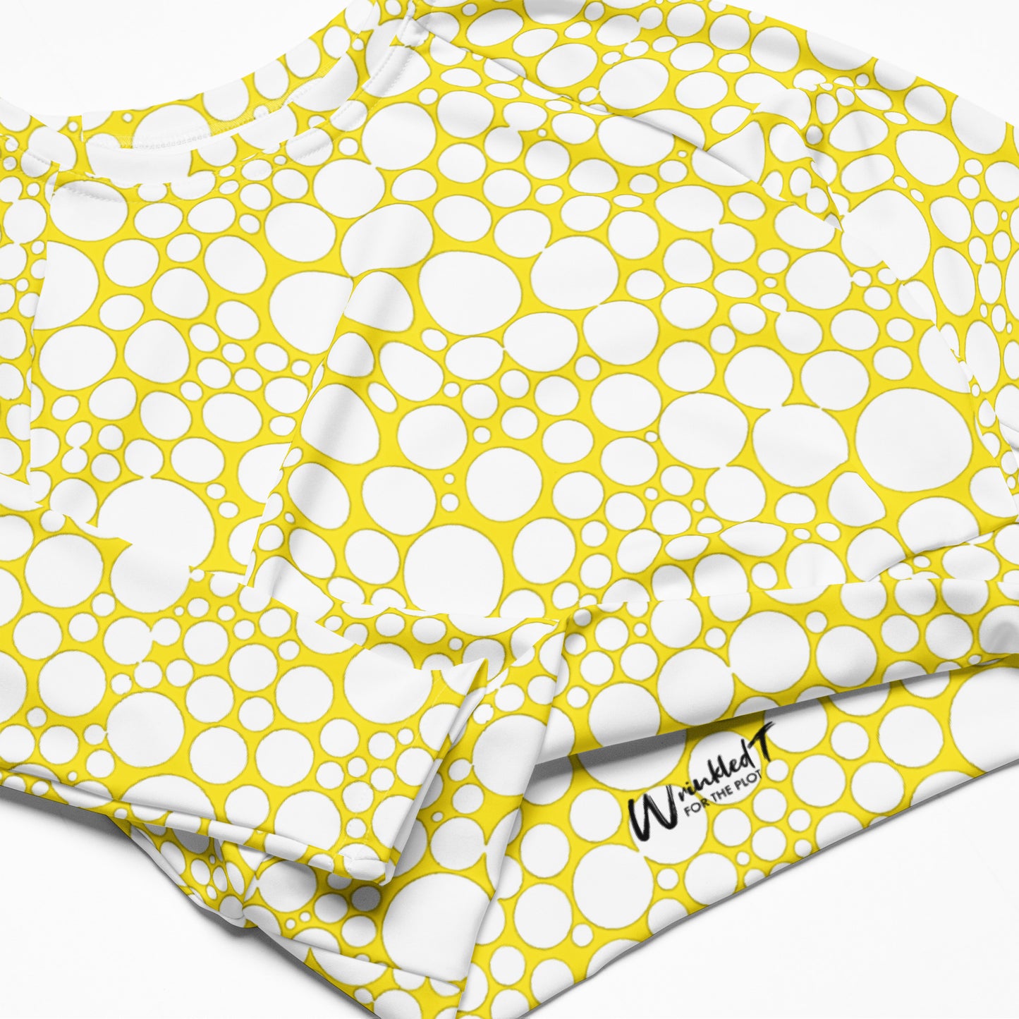 Women's Long-Sleeve Crop Top - White Dots on Yellow