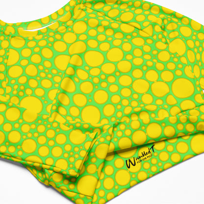 Women's Long-Sleeve Crop Top - Yellow Dots on Green