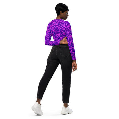 Women's Long-Sleeve Crop Top - Purple Dots on Pink