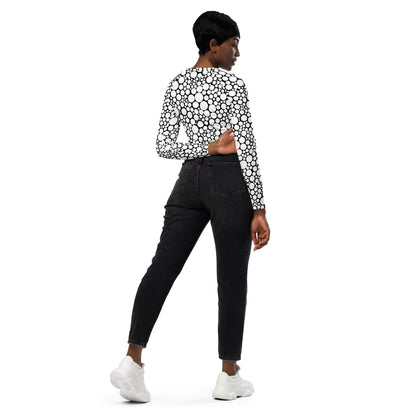 Women's Long-Sleeve Crop Top - White Dots on Black