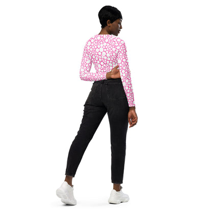 Women's Long-Sleeve Crop Top - White Dots on Bubblegum