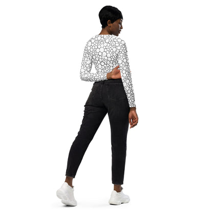 Women's Long-Sleeve Crop Top - White Dots on Gray