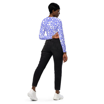 Women's Long-Sleeve Crop Top - White Dots on Midnight Blue