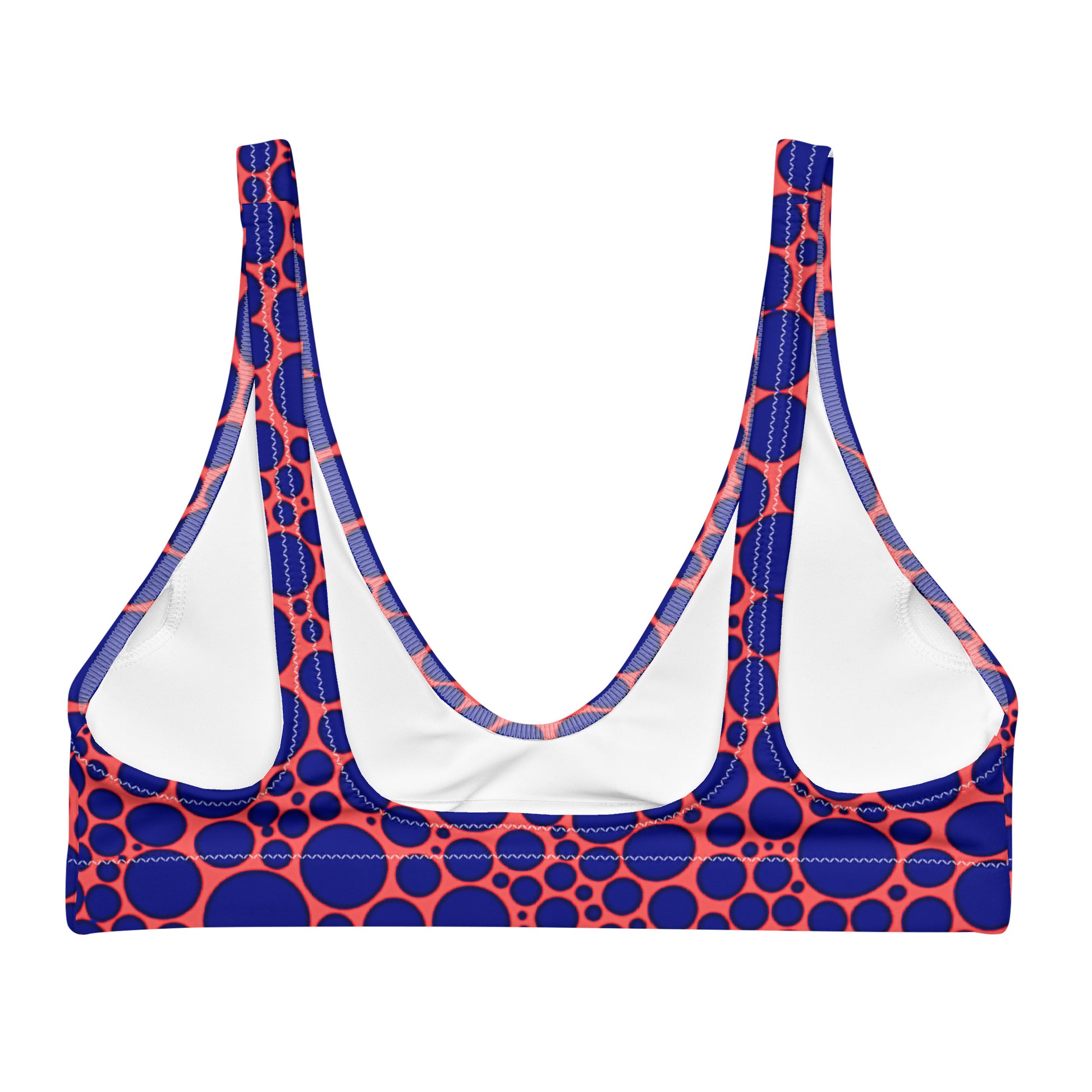 Recycled padded bikini top - Navy Blue Dots on Orange