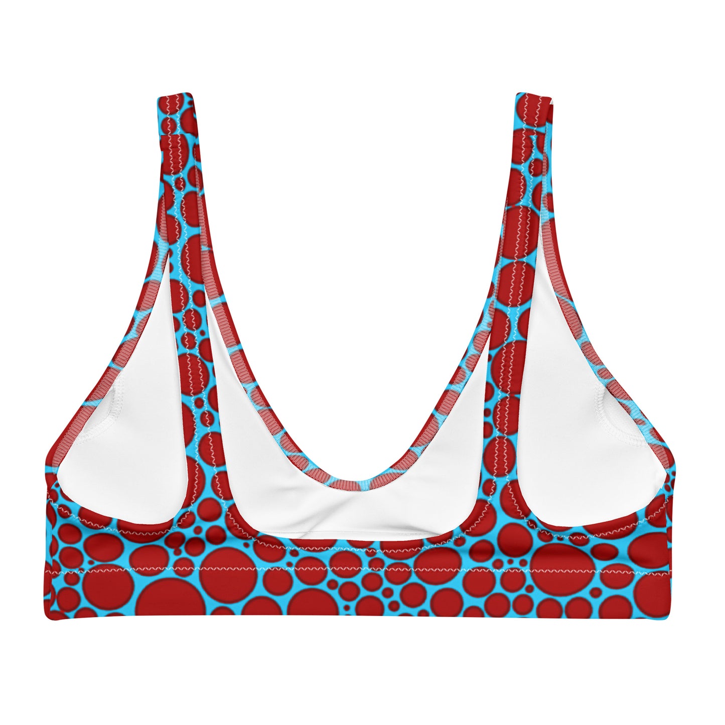 Recycled padded bikini top - Red Dots on Blue