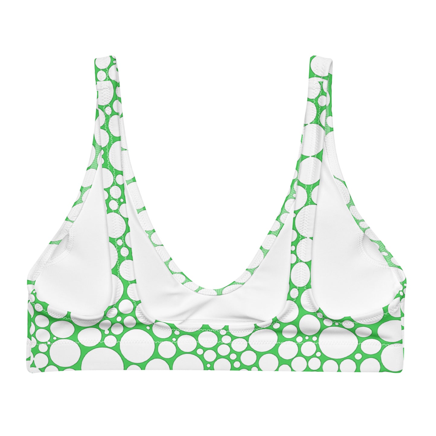 Recycled padded bikini top - White Dots on Forest Green