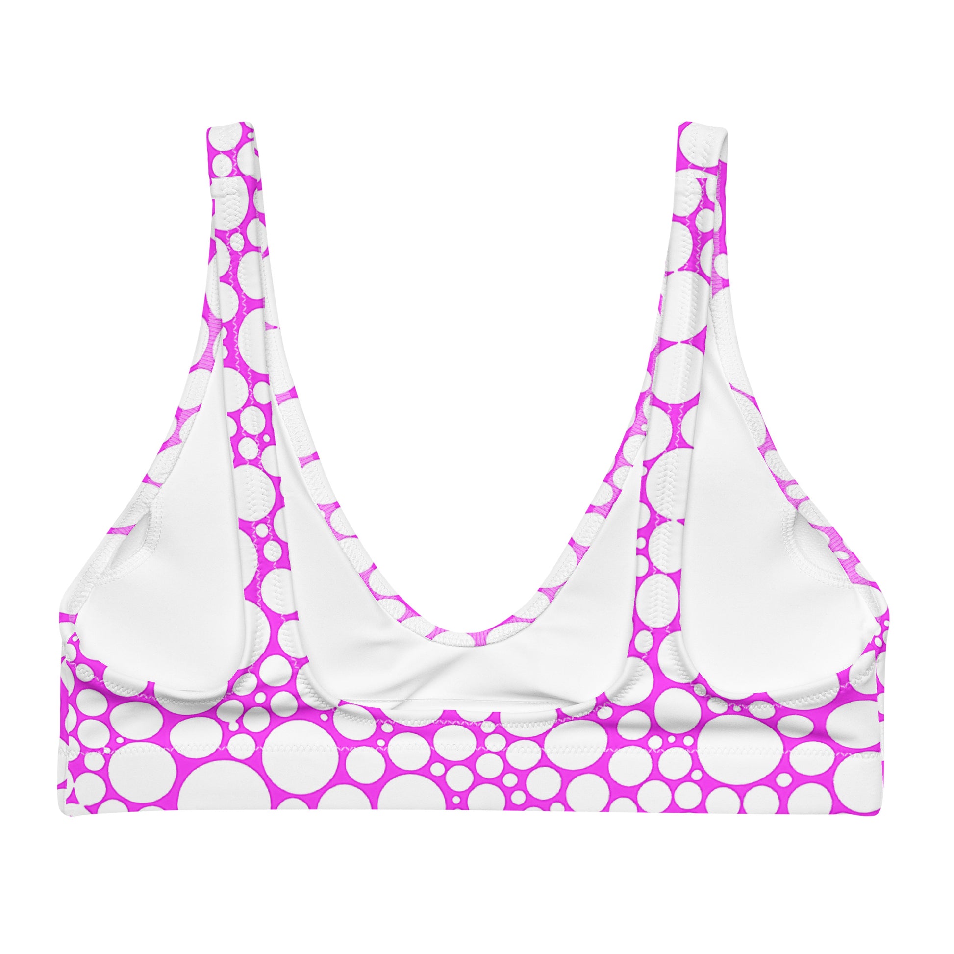 Recycled padded bikini top - White Dots on Fuchsia