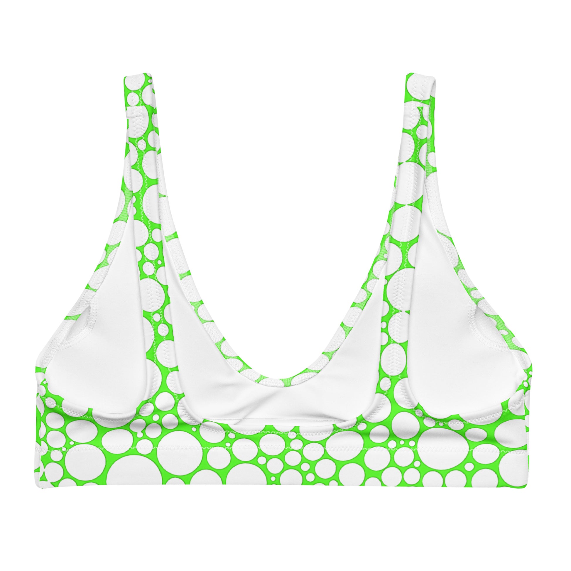 Recycled padded bikini top - White Dots on Neon Green