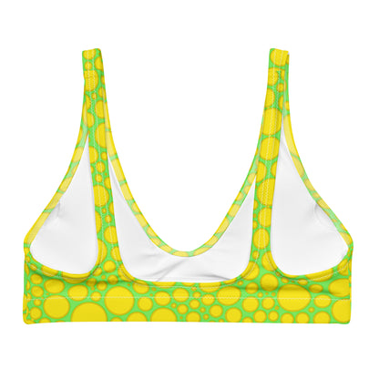 Recycled padded bikini top - Yellow Dots on Green