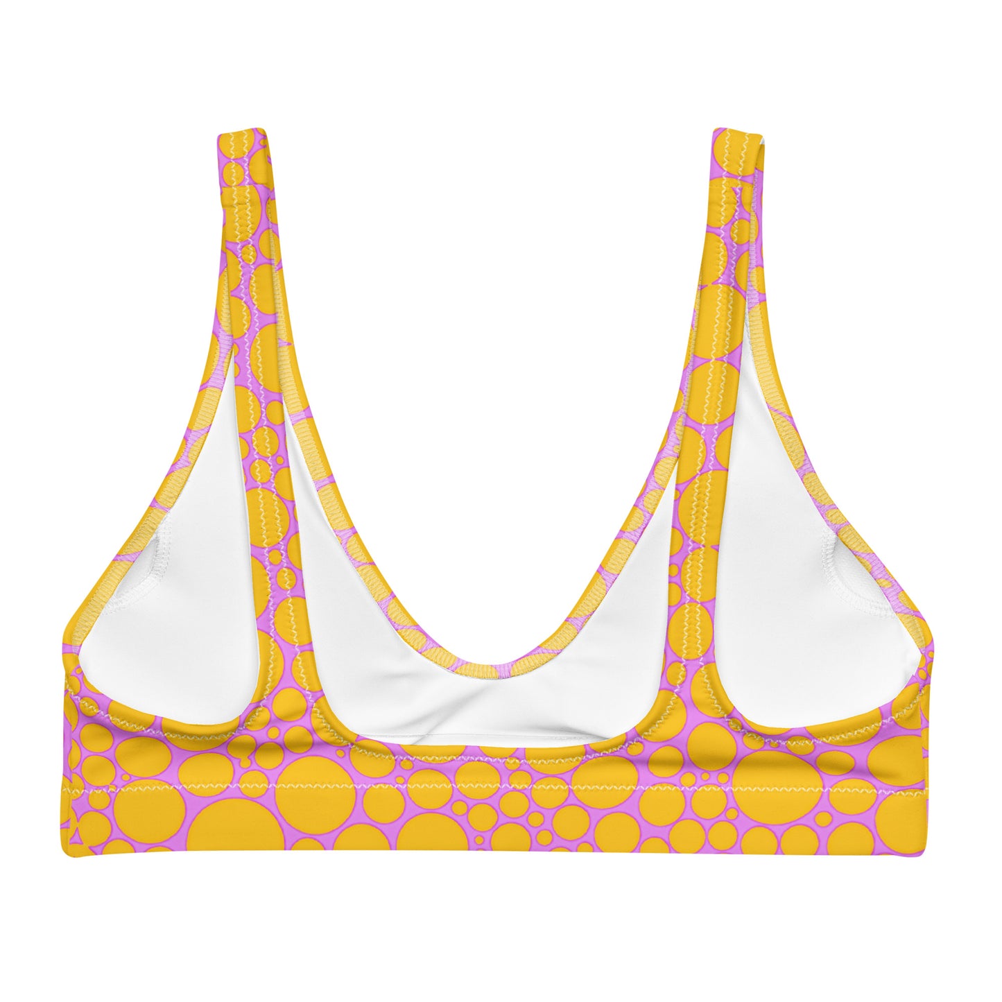 Recycled padded bikini top - Golden Yellow Dots on Hot Pink