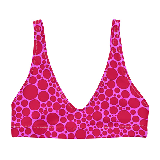 Recycled padded bikini top - Red Dots on Pink