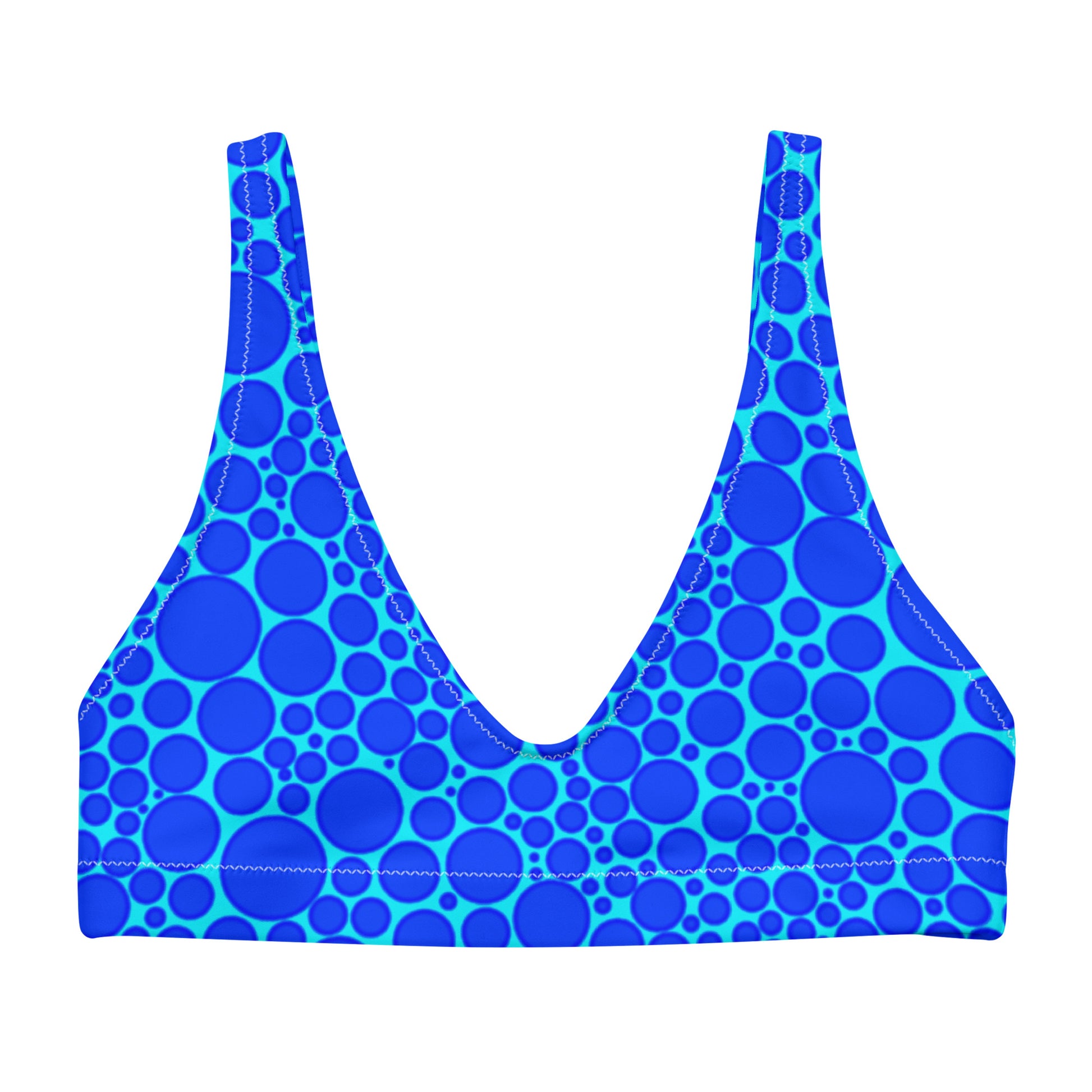 Recycled padded bikini top - Blue Dots on Electric Blue