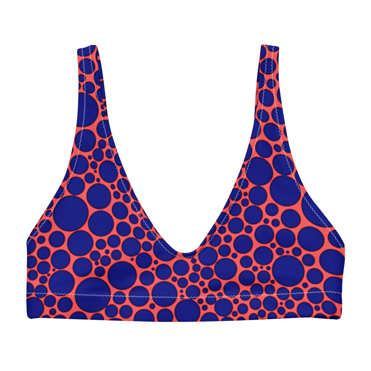 Recycled padded bikini top - Navy Blue Dots on Orange