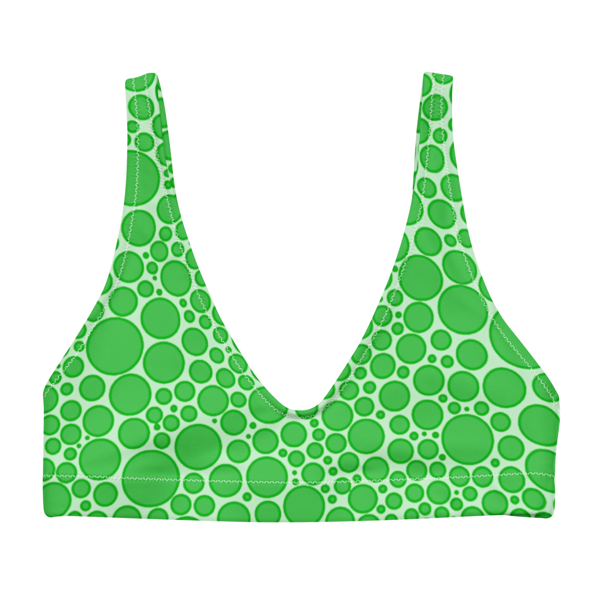 Recycled padded bikini top - Green Dots on Neon Green