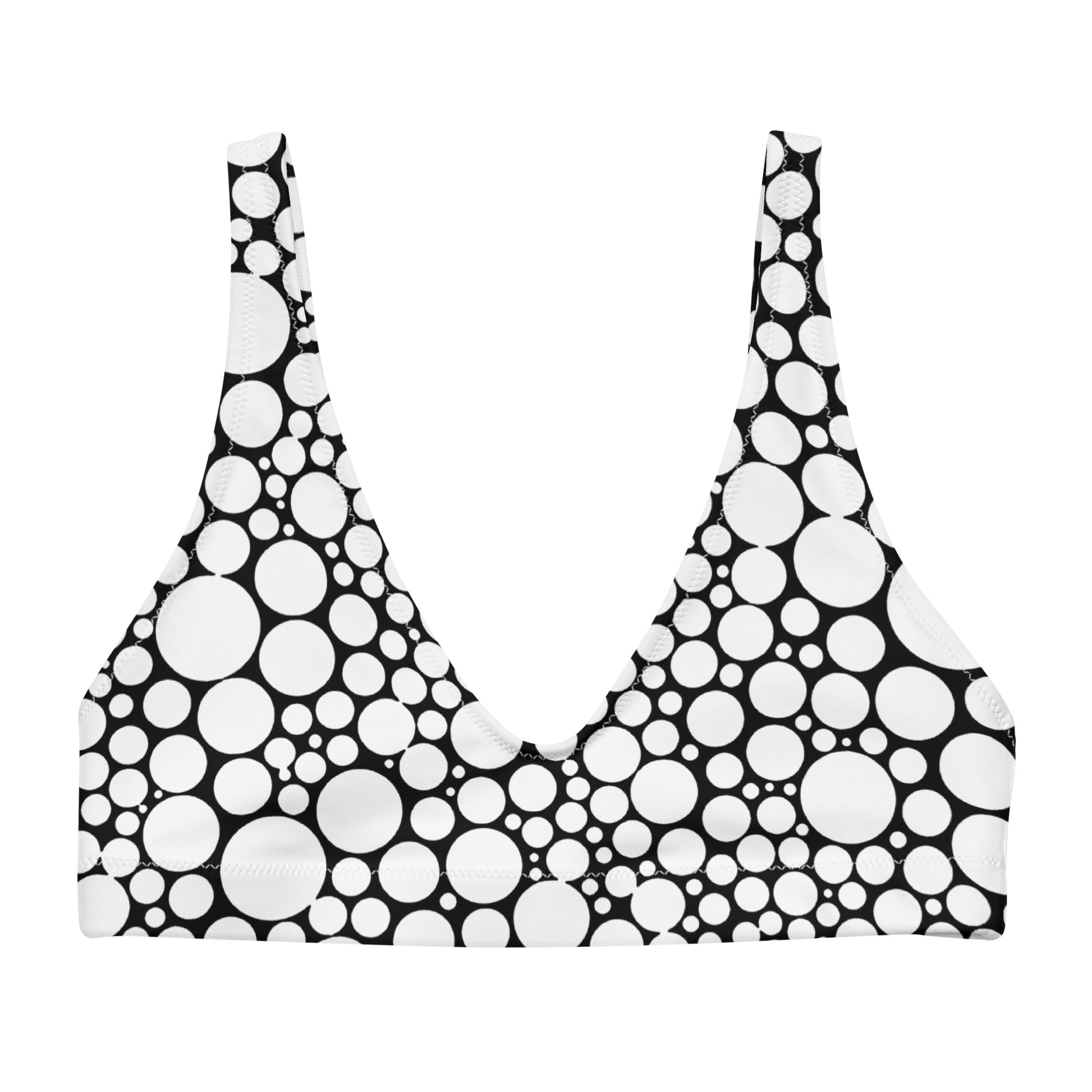 Recycled padded bikini top - White Dots on Black