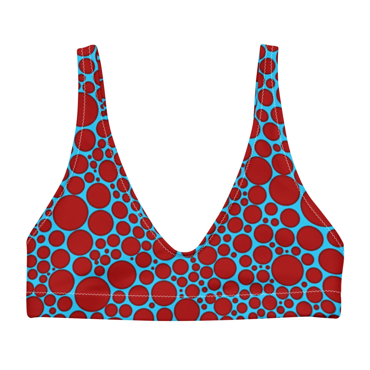 Recycled padded bikini top - Red Dots on Blue