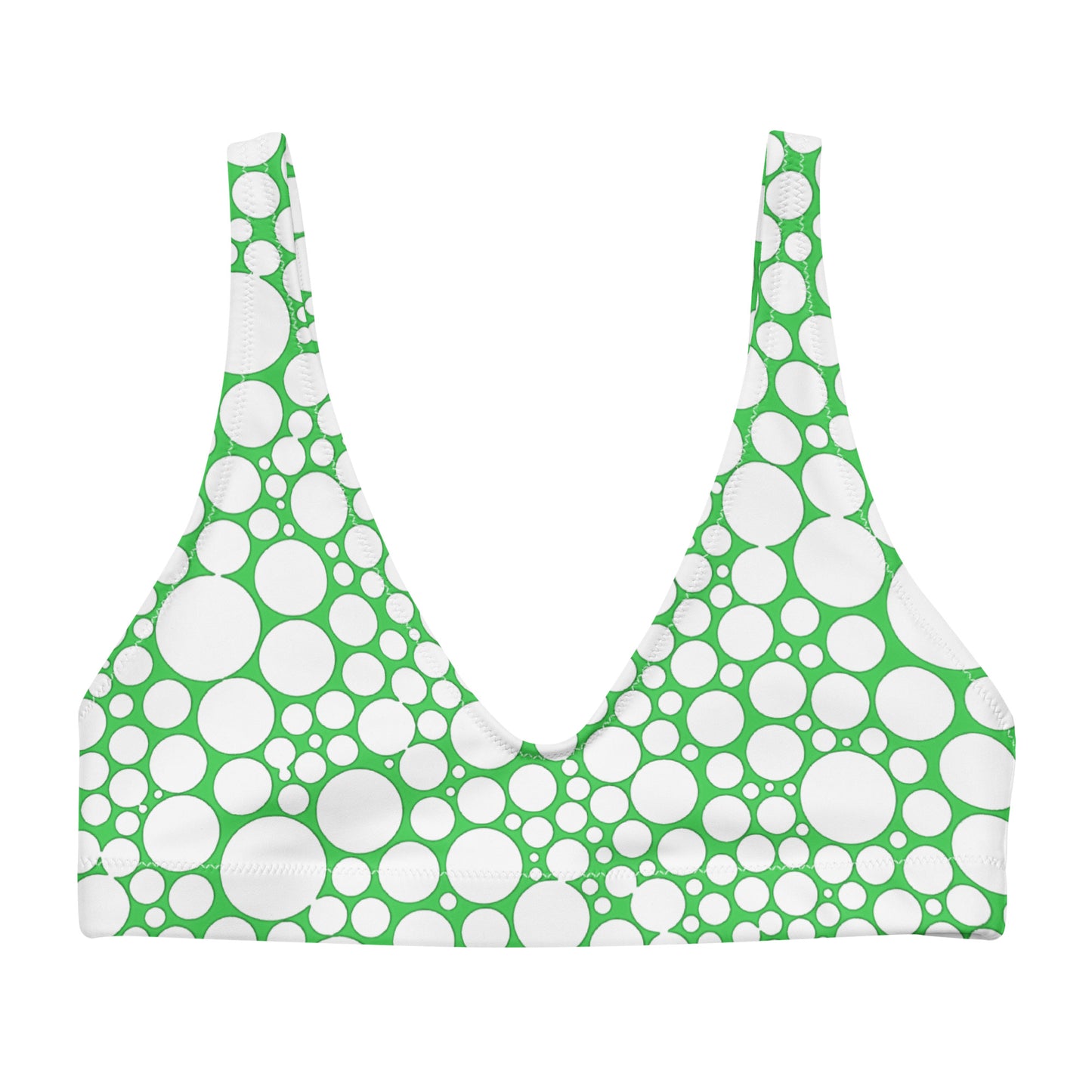 Recycled padded bikini top - White Dots on Forest Green