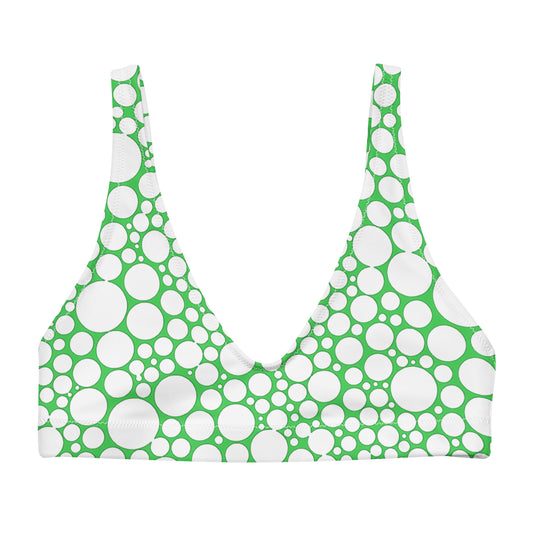 Recycled padded bikini top - White Dots on Forest Green