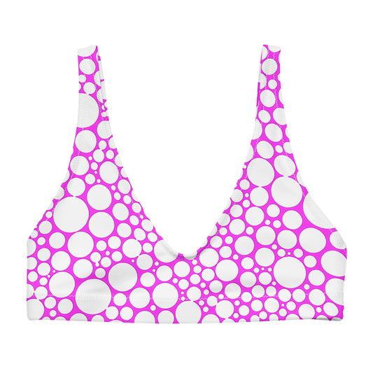 Recycled padded bikini top - White Dots on Fuchsia