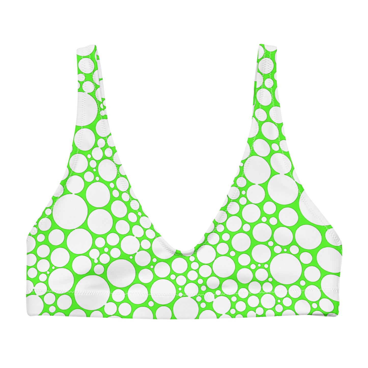 Recycled padded bikini top - White Dots on Neon Green