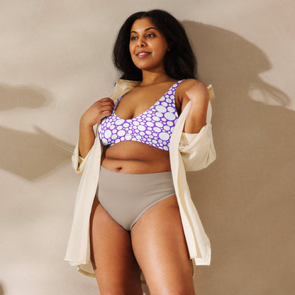 Recycled padded bikini top - White Dots on Purple