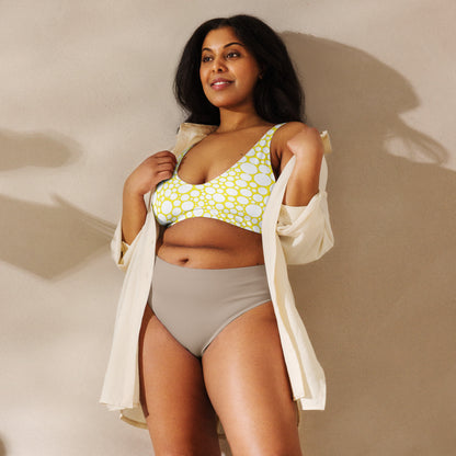 Recycled padded bikini top - White Dots on Yellow