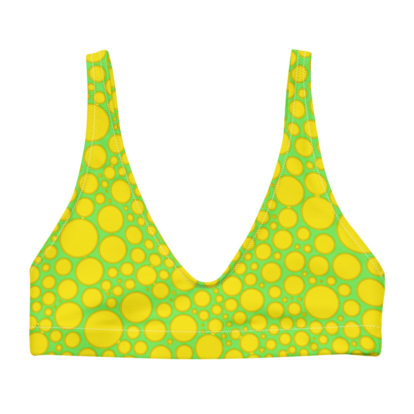 Recycled padded bikini top - Yellow Dots on Green