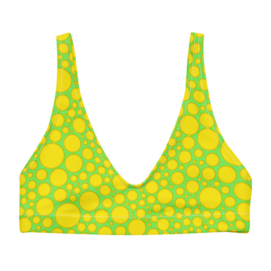 Recycled padded bikini top - Yellow Dots on Green