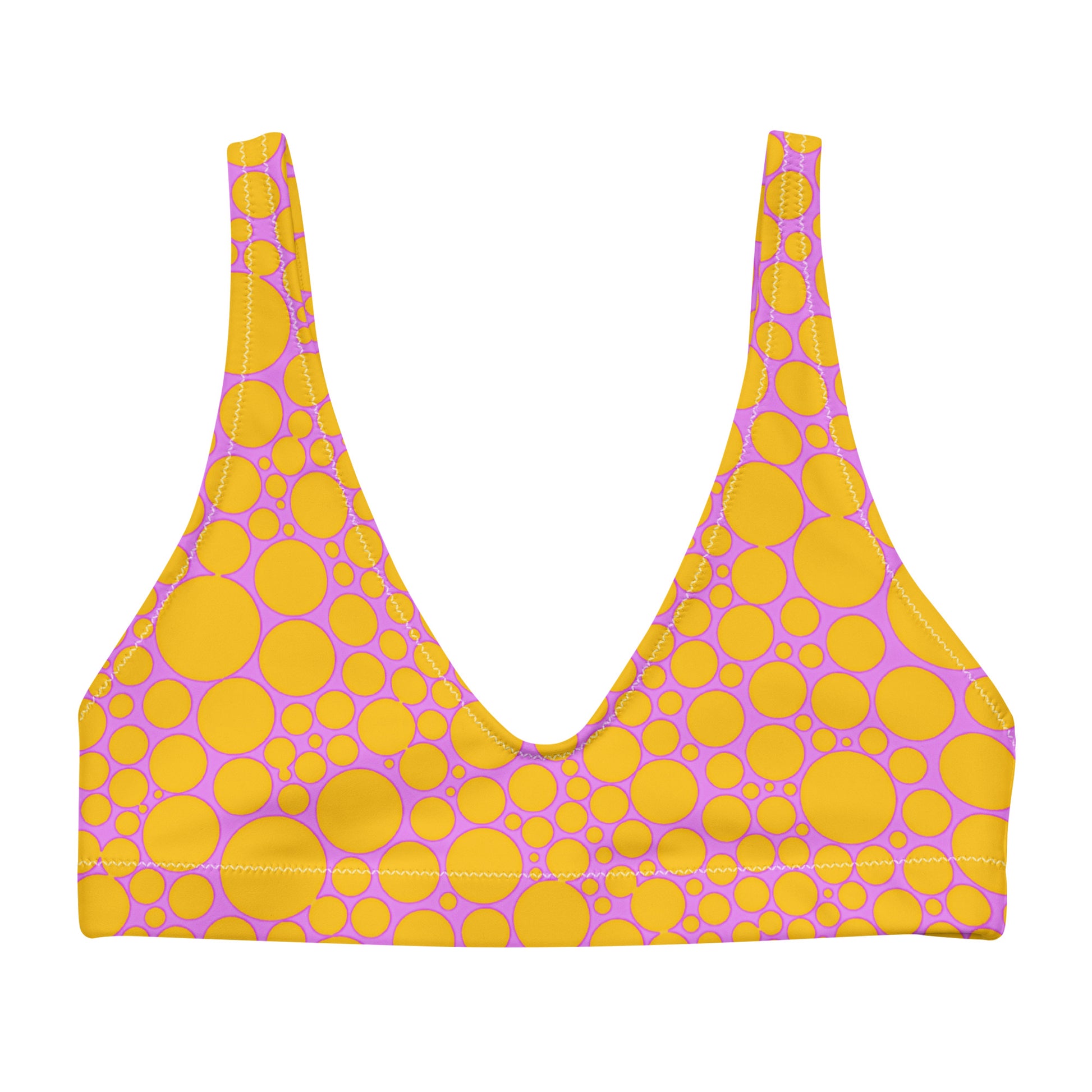 Recycled padded bikini top - Golden Yellow Dots on Hot Pink