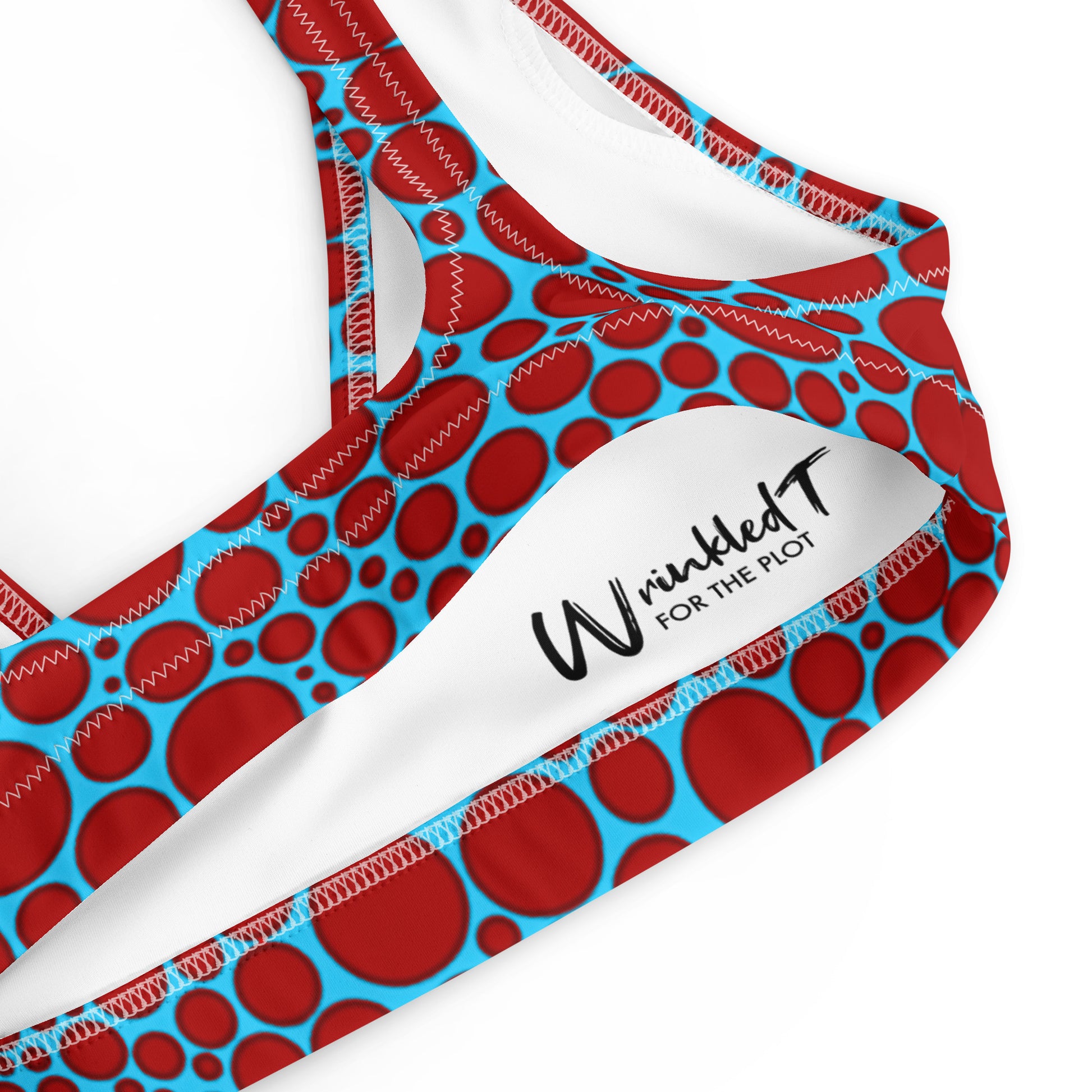 Recycled padded bikini top - Red Dots on Blue