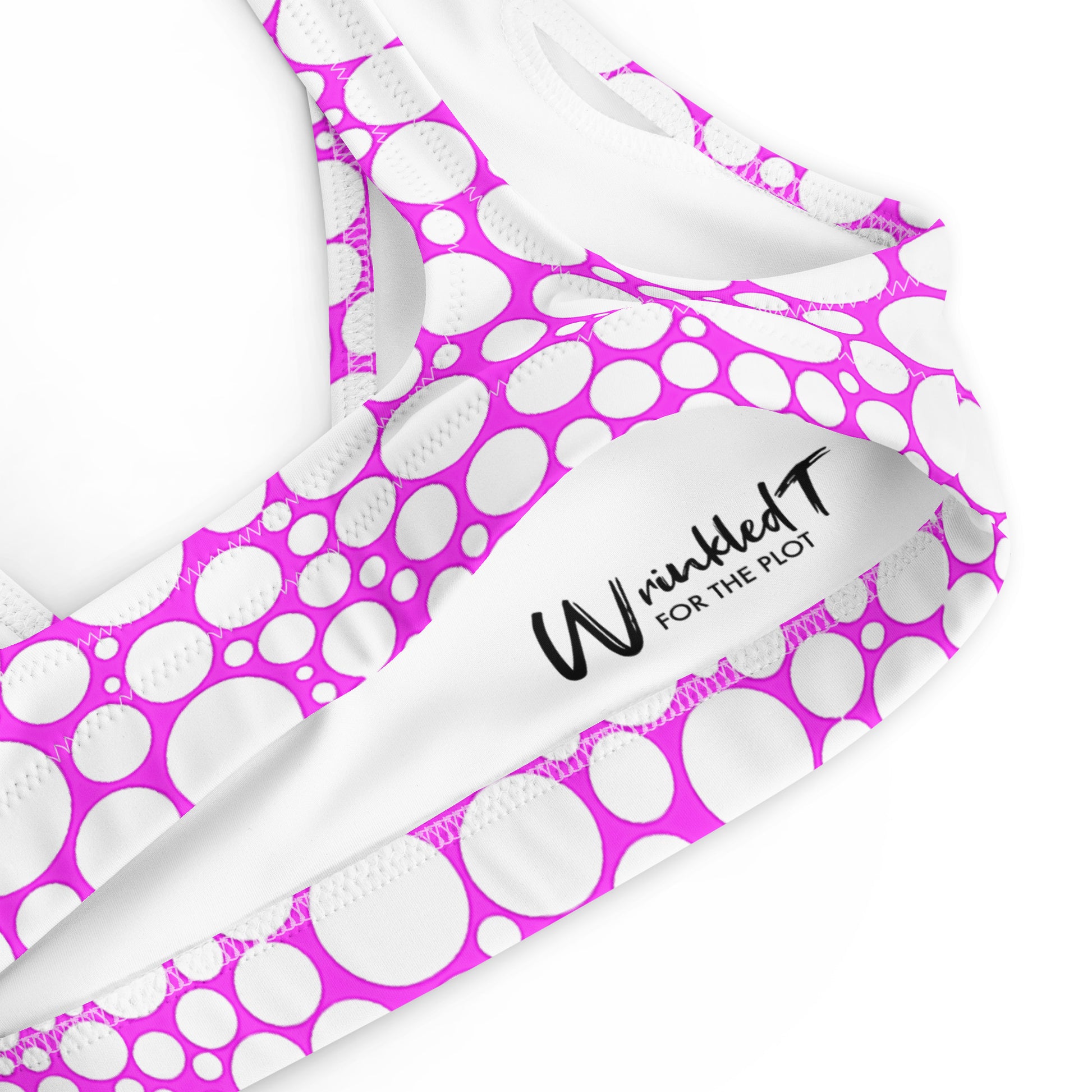 Recycled padded bikini top - White Dots on Fuchsia