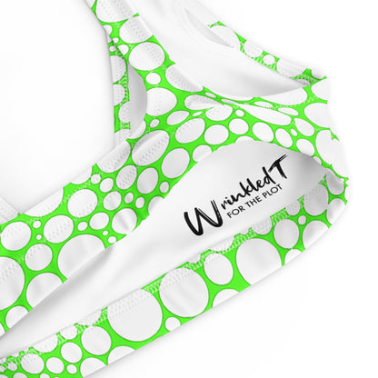 Recycled padded bikini top - White Dots on Neon Green