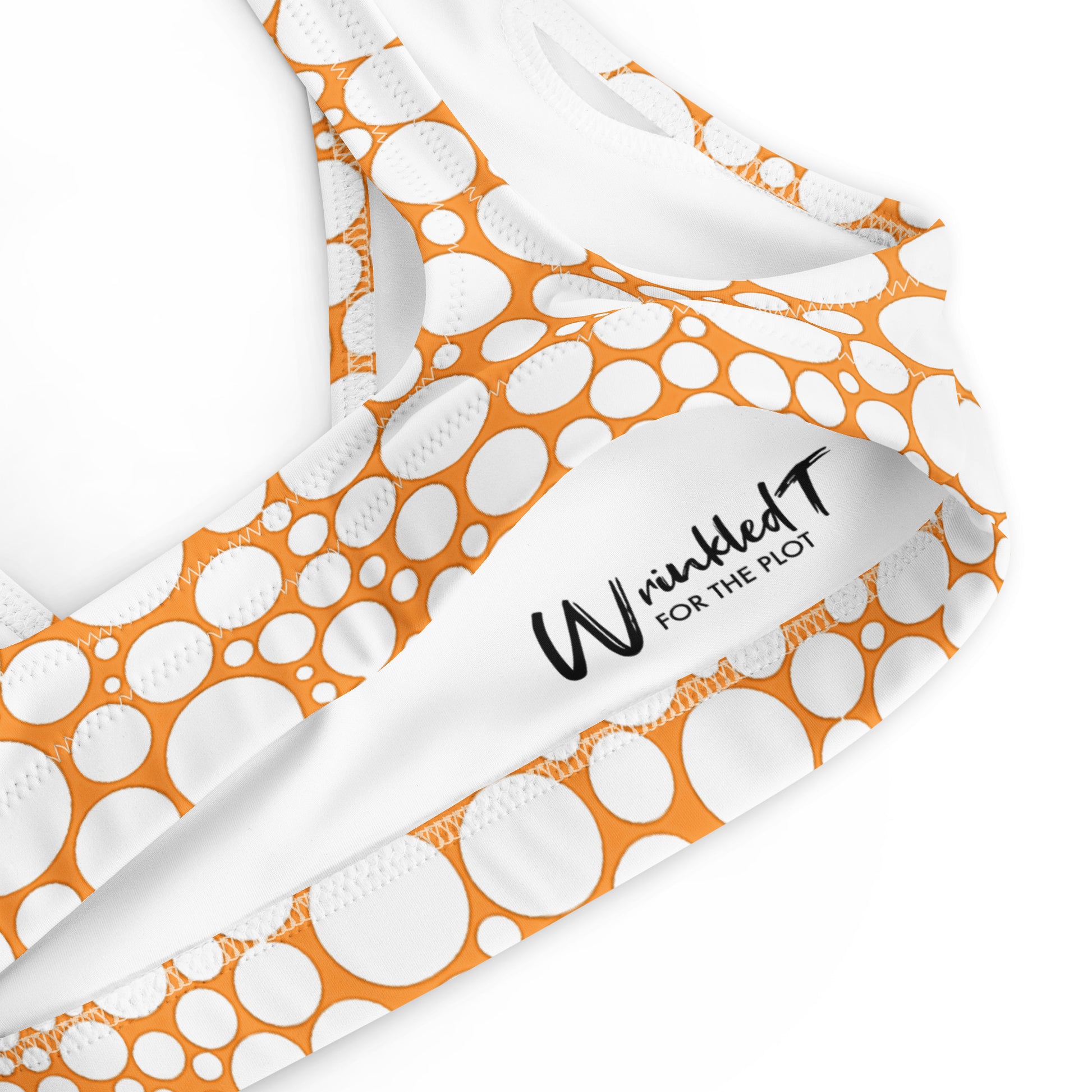 Recycled padded bikini top - White Dots on Orange