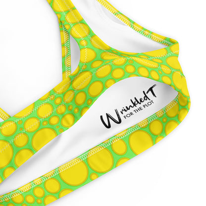 Recycled padded bikini top - Yellow Dots on Green