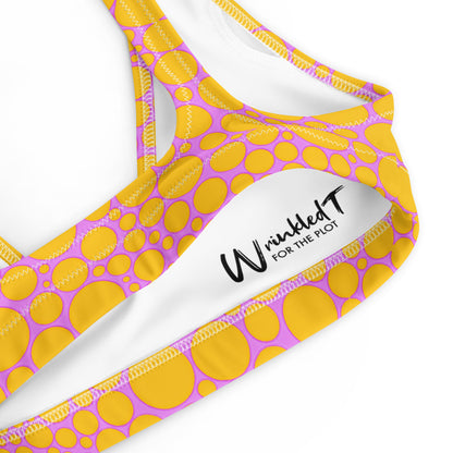 Recycled padded bikini top - Golden Yellow Dots on Hot Pink