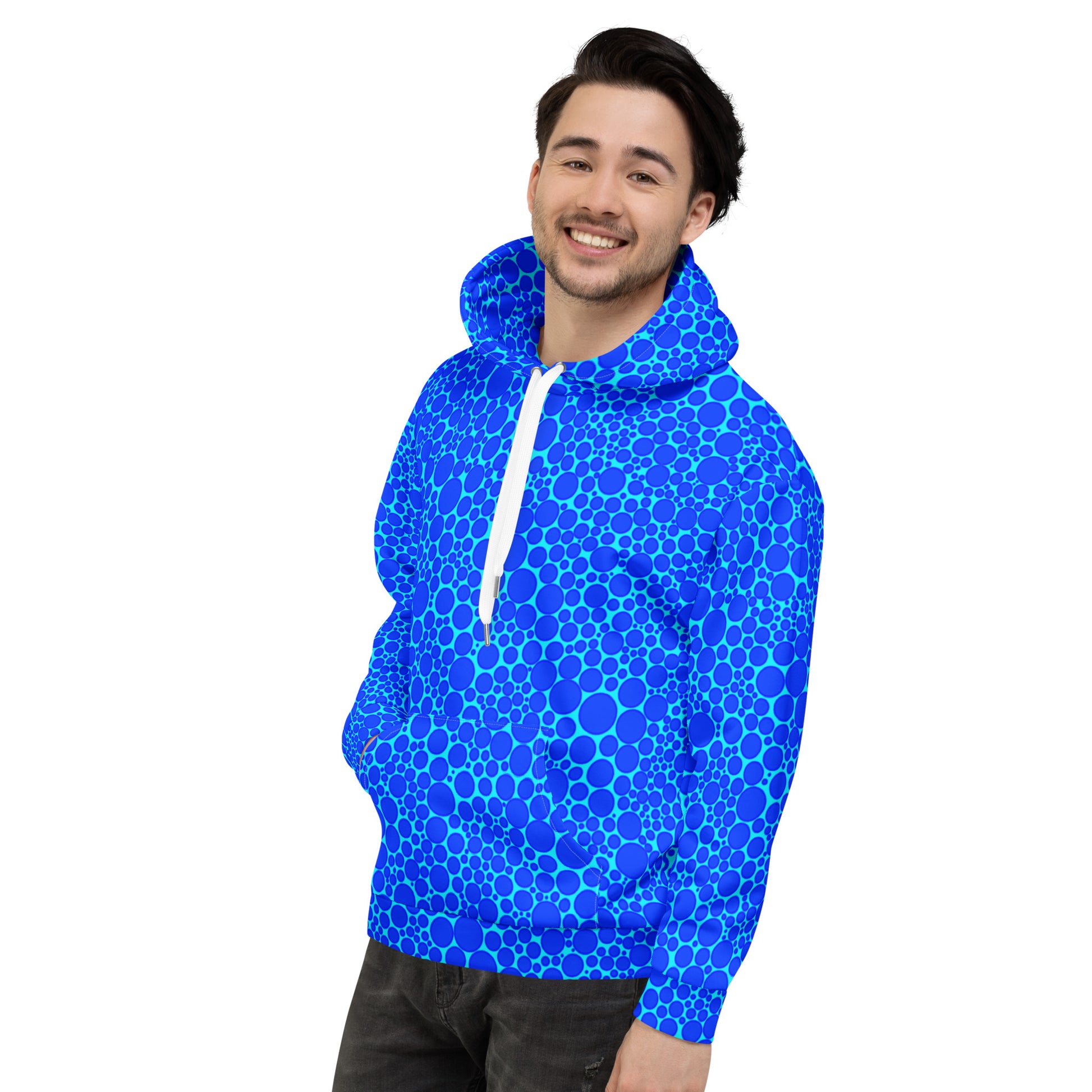 Unisex Hoodie - Blue Dots on Electric Blue