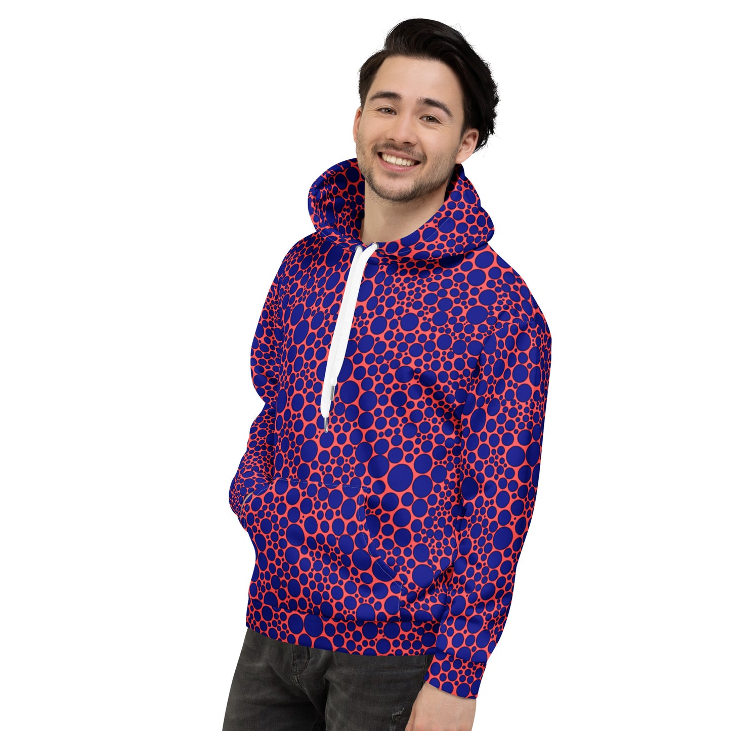 Unisex Hoodie - Navy Blue Dots on Orange