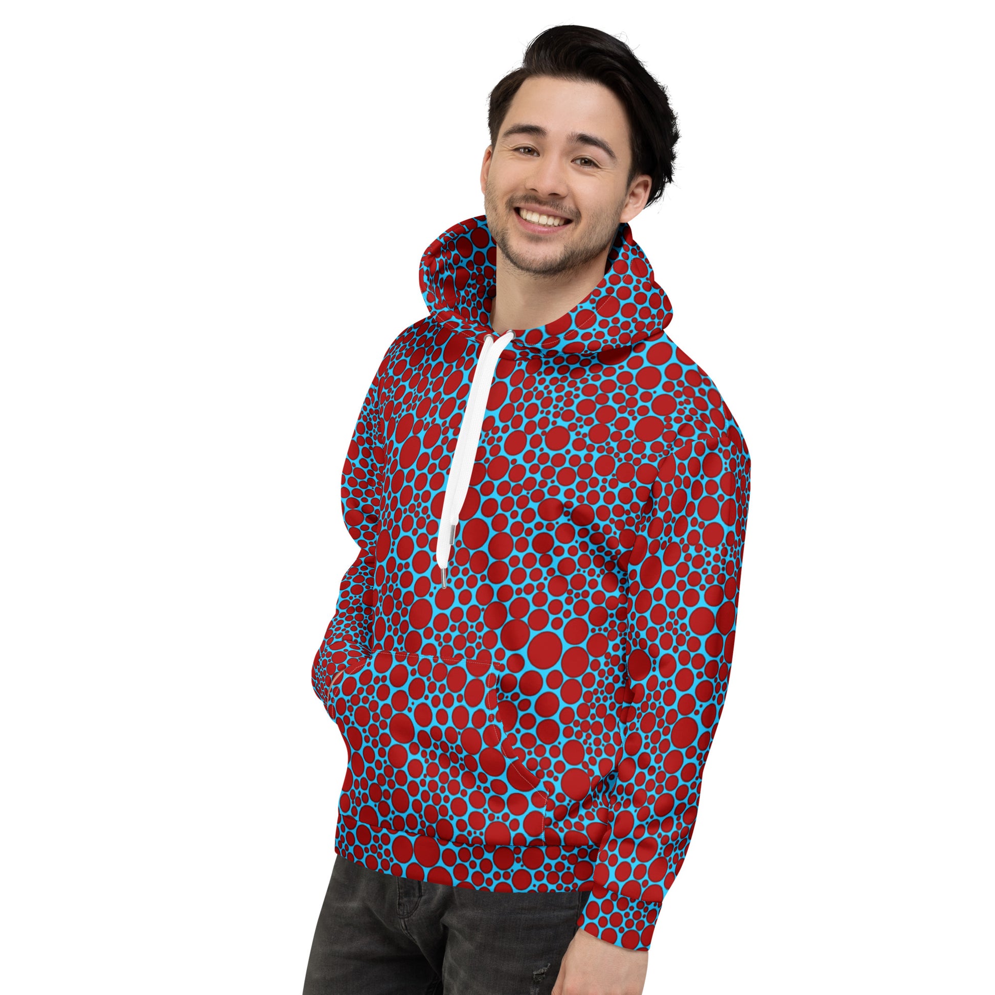 Unisex Hoodie - Red Dots on Blue