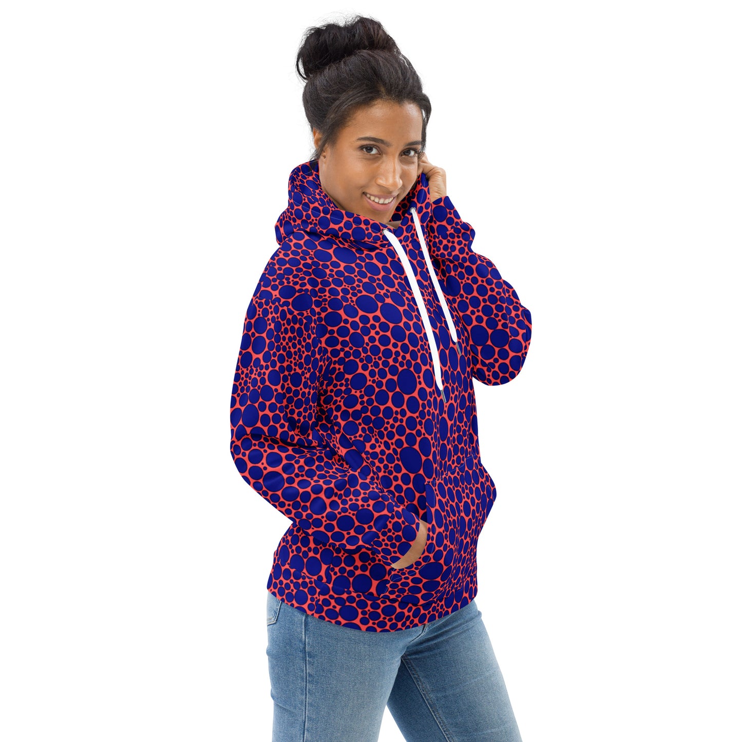 Unisex Hoodie - Navy Blue Dots on Orange